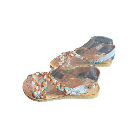 Huellas Braided Strappy Leather Flat Sandals Multicolor Adjustable Buckle Size 6 - Picture 5 of 10